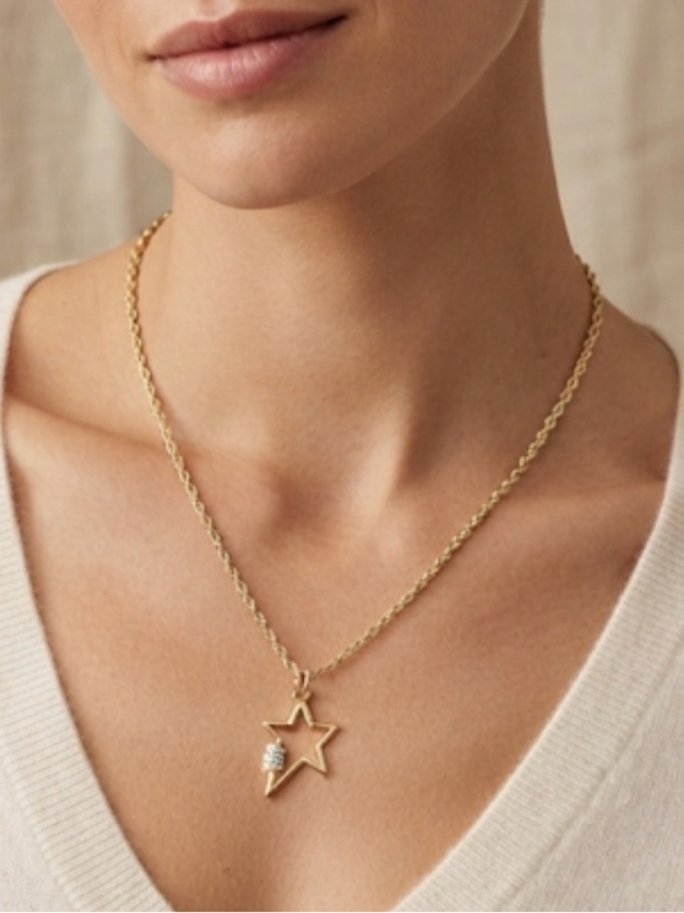 Gold Star Pendant Rope Chain Necklace - Women's Jewelry